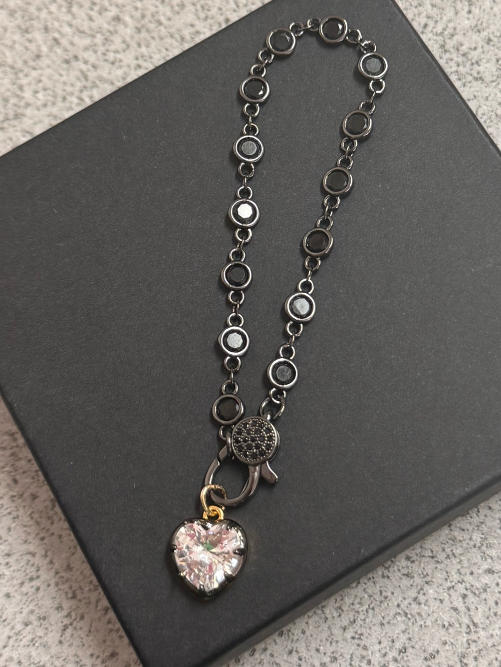 FR Black on Black Lumi Bezel Bracelet with Heart Pendant